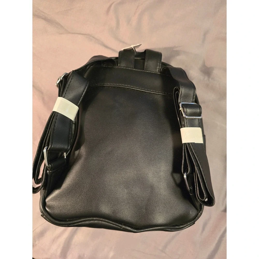 Claire's Holographic Spiderweb Mini Backpack Black Faux Leather Goth Chain